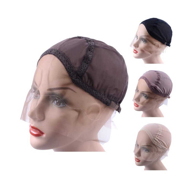 yantaisiyu YANTAISIYU Lace Front Wig Cap for Making Wigs with Adjustable Strap Glueless Weaving Wig Caps Swiss Lace Hairnet (Dark Brown M 54 cm) 