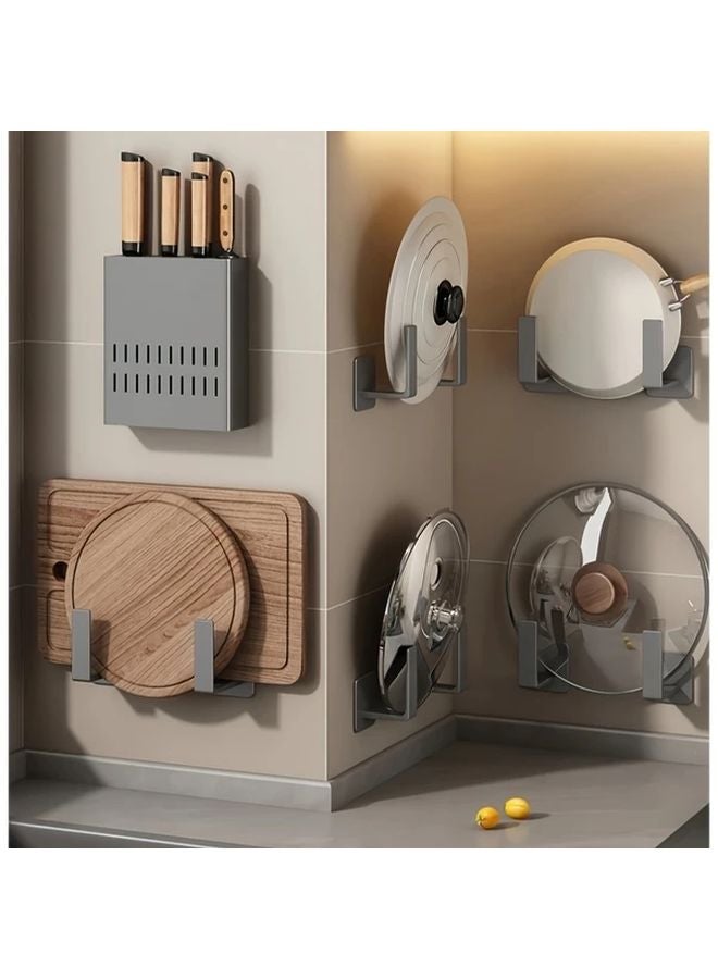 White Wall Mounted Kitchen Rack Set 2 Pot Lid Racks 2 Chopping Board Racks Punch Free Storage - Image 2