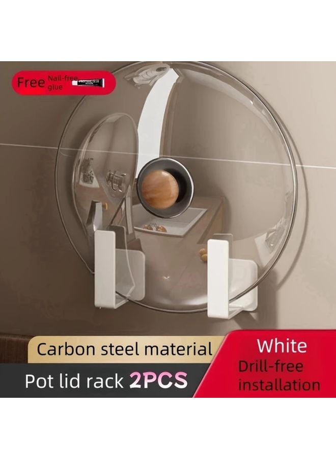 White Wall Mounted Kitchen Rack Set 2 Pot Lid Racks 2 Chopping Board Racks Punch Free Storage - Image 5