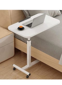 Mobile Overbed Table with Wheels, Adjustable Overbed Bedside Table , Laptop Computer Standing Desk Cart with Tray White
