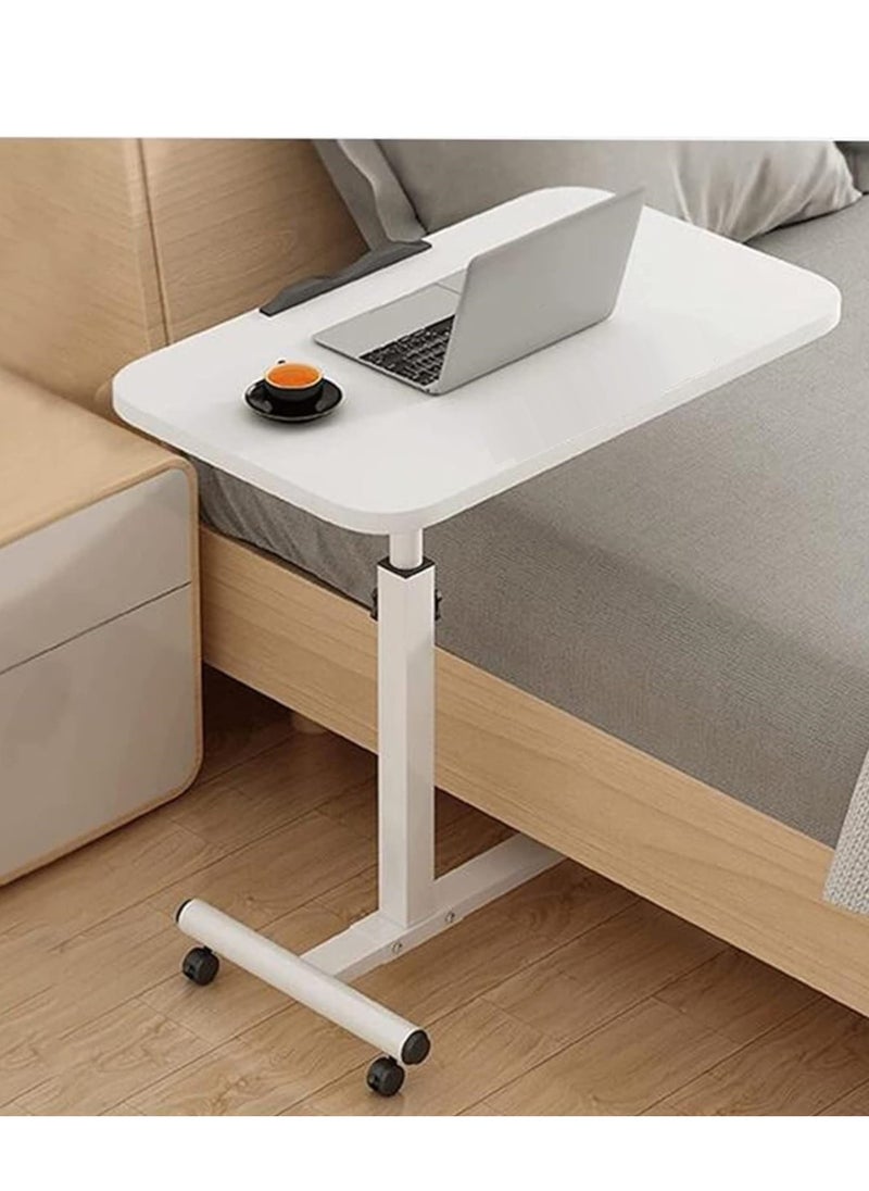 PENG GENERAL - Mobile Overbed Table with Wheels, Adjustable Overbed Bedside Table , Laptop Computer Standing Desk Cart with Tray White - Image 1