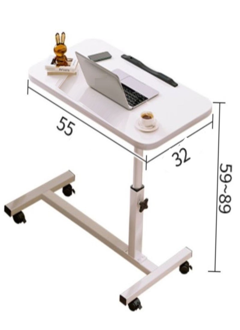 PENG GENERAL - Mobile Overbed Table with Wheels, Adjustable Overbed Bedside Table , Laptop Computer Standing Desk Cart with Tray White - Image 1