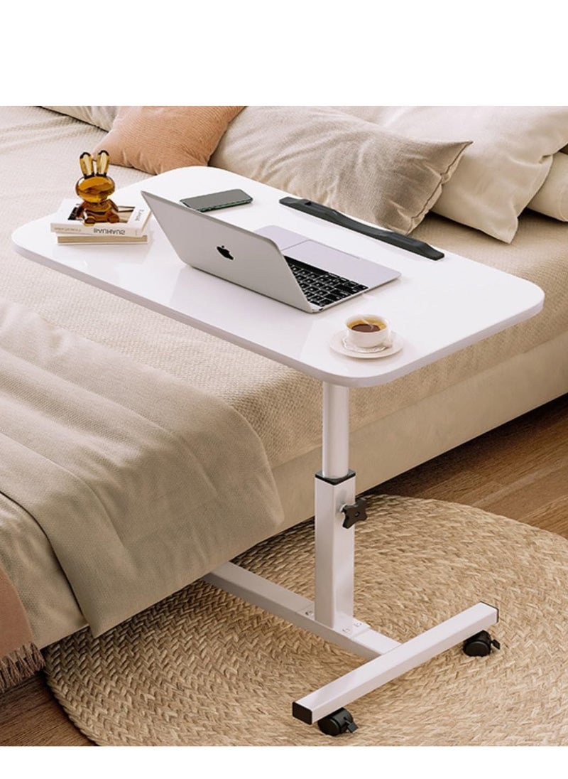 PENG GENERAL - Mobile Overbed Table with Wheels, Adjustable Overbed Bedside Table , Laptop Computer Standing Desk Cart with Tray White - Image 1