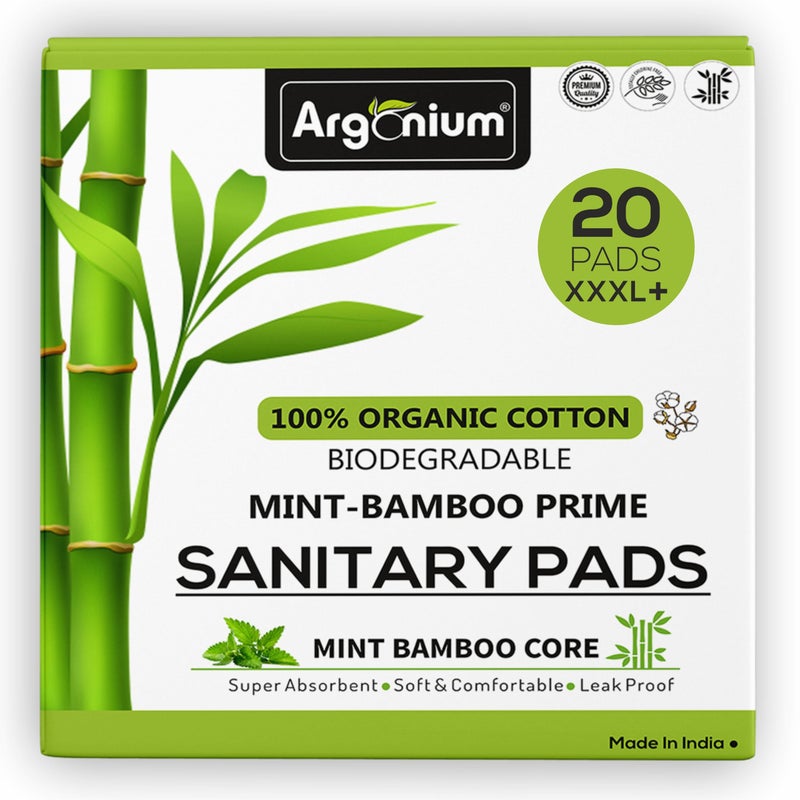 Argonium Biodegradable Bamboo Prime Sanitary Pad/Napkin | Pack of 20 | XXXL+ | 360 MM | Bamboo Core | Safe on Skin For Women | Toxic & Rash-Free | Extra Large| 60% Wider Back | Leakproof |Heavy Flow - Image 3