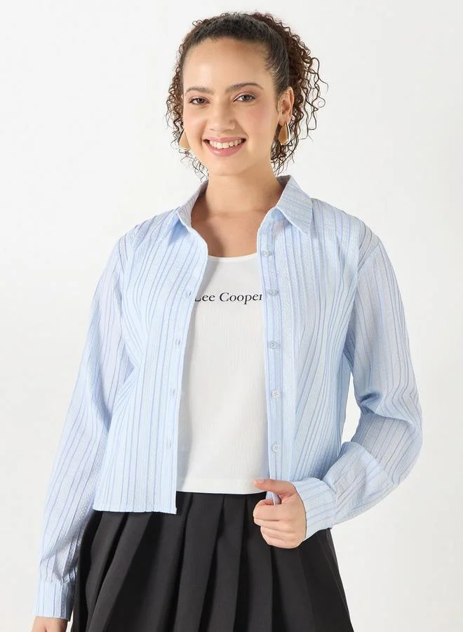 لي كوبر قميص مقلّم بأكمام طويلة وأزرار إغلاق من لي كوبر