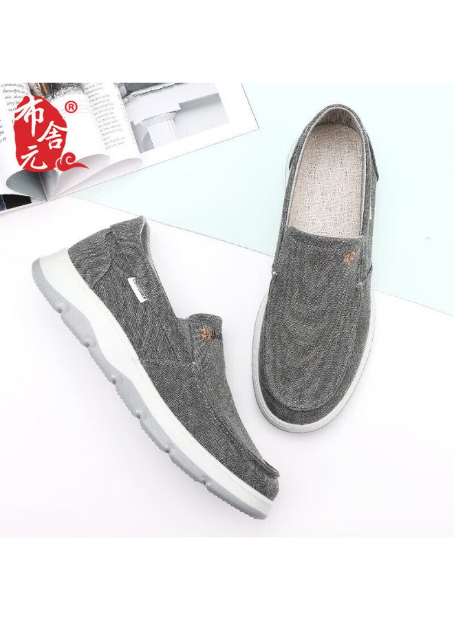Busheyuan Youth Breathable Flat Casual Shoes One-footed Canvas Shoes Old Beijing Cloth Shoes Men 411-1728 Gray 45
