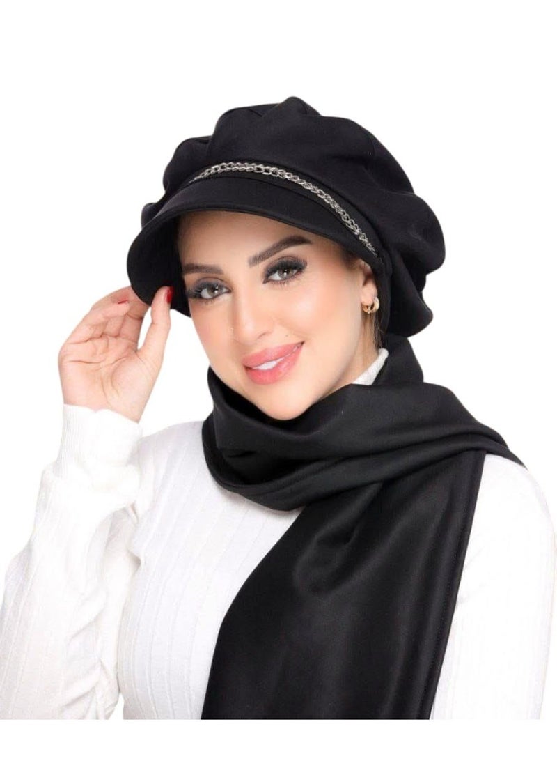 Cap and scarf set with accessories, suede material