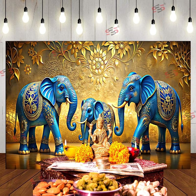 S2S Blue Elephant Backdrop Cloth for Pooja Decoration Traditional, Background Decoration Cloth | Curtain Cloth for All Festival, Functions & Ceremonies - (5 x 8 Feet) (Blue Elephant) - Image 4