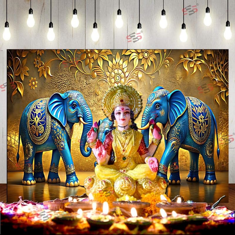 S2S Blue Elephant Backdrop Cloth for Pooja Decoration Traditional, Background Decoration Cloth | Curtain Cloth for All Festival, Functions & Ceremonies - (5 x 8 Feet) (Blue Elephant) - Image 3