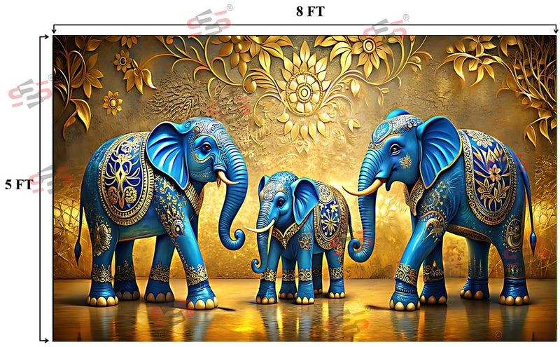 S2S Blue Elephant Backdrop Cloth for Pooja Decoration Traditional, Background Decoration Cloth | Curtain Cloth for All Festival, Functions & Ceremonies - (5 x 8 Feet) (Blue Elephant) - Image 2