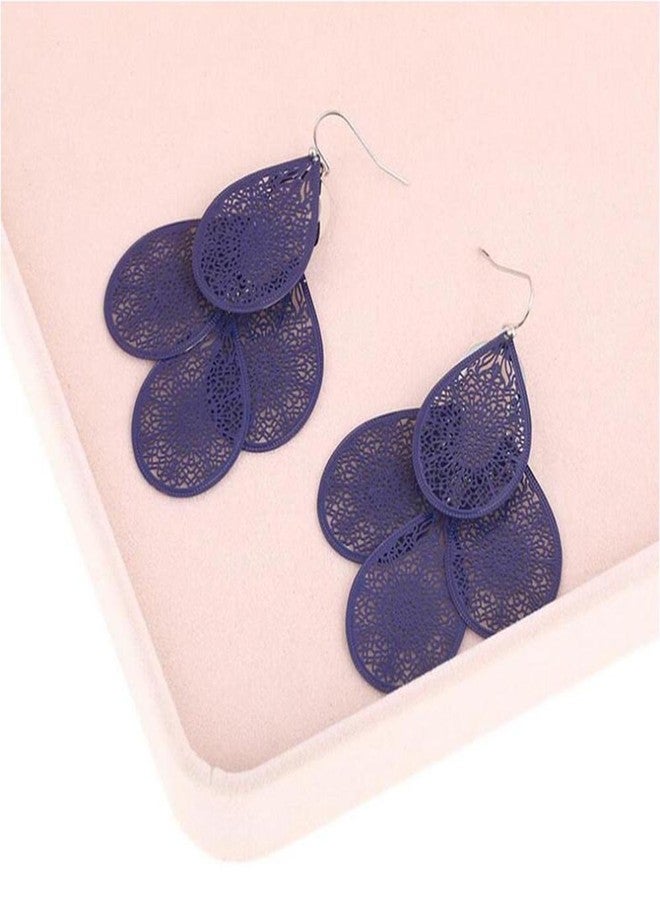 Grace Jun Bridal Vingtage 4 Teardrop Shape Pierced Dangle Earrings Large Statement Earrings (Blue) - Image 2