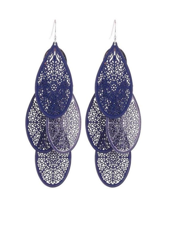 Grace Jun Bridal Vingtage 4 Teardrop Shape Pierced Dangle Earrings Large Statement Earrings (Blue) - Image 1