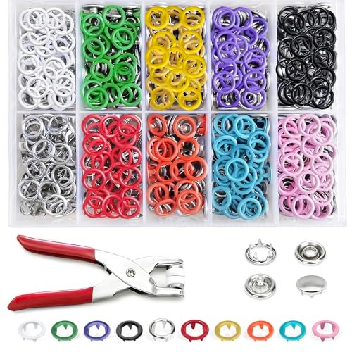 Forimaluence 150 Sets Metal Snap Buttons with Pliers, 600 PCS Multicolor Mixing Hollow Sewing Snap Fasteners for DIY Crafting Clothing (9.5mm) - Image 1