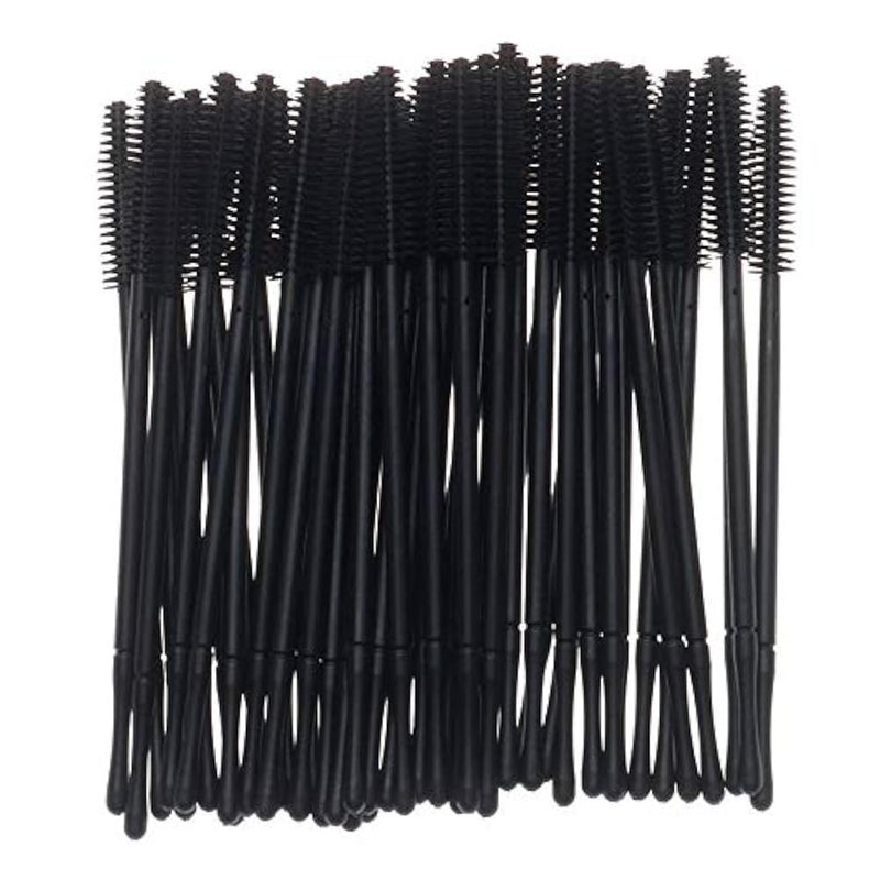 50 Pack Silicone Eyelash Brush Disposable Silicone Mascara Brushes Head with PP Handle Soft Eyelash Extension Wand Applicator Portable Makeup Eyebrow Eye Lash Brush(Black, Tower Shape)