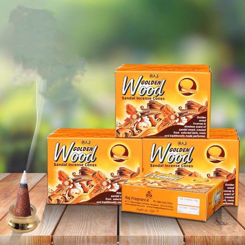 sheful البخور, Golden Wood Incense Cones 40 Pack, Incense Stickes with Mini Copper Incense Holder, Long Lasting Aromatherapy for Positivity & Pure Air Stress Relief, Air Purifier & Clean, Fragrance Gift - Image 1