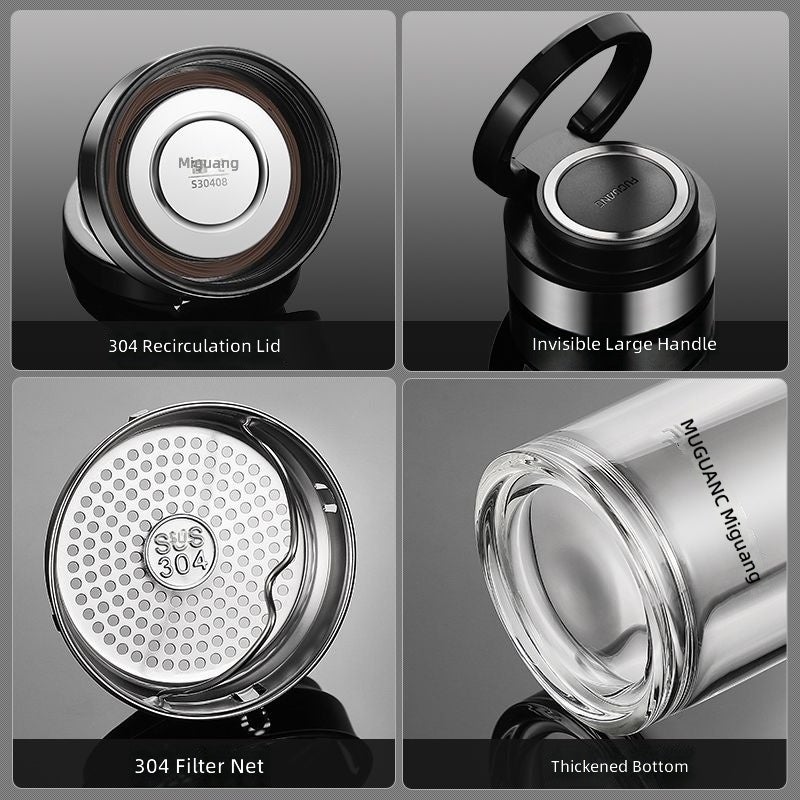 FUGUANG Single & Double Layer Water Bottle - Durable, Large Capacity, Portable Glass Cup with Tea Filter for Office & Outdoor Use - Image 3