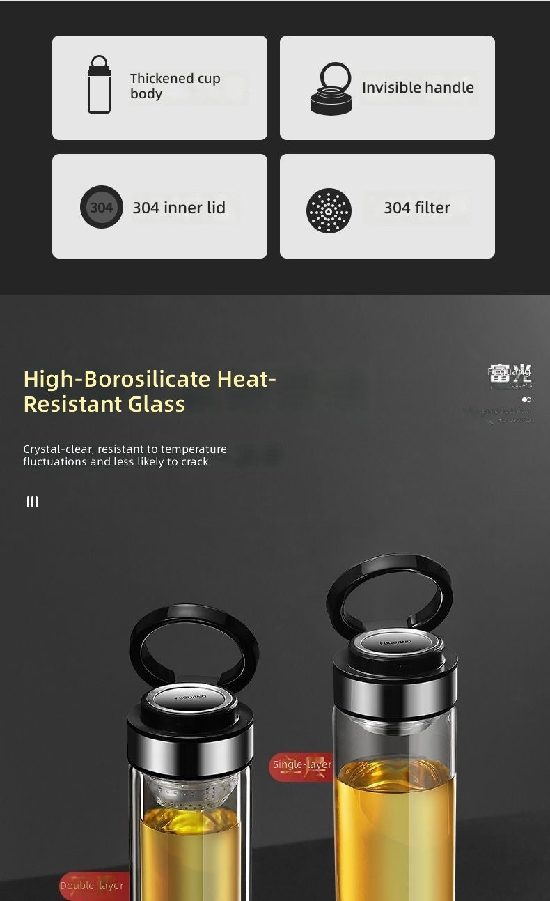 FUGUANG Single & Double Layer Water Bottle - Durable, Large Capacity, Portable Glass Cup with Tea Filter for Office & Outdoor Use - Image 5