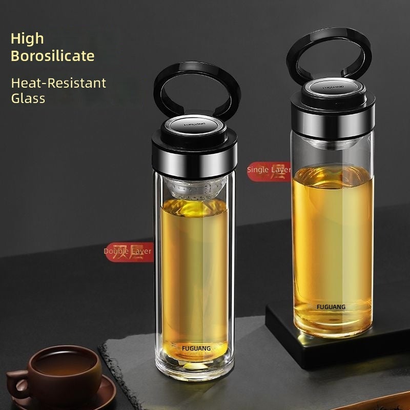 FUGUANG Single & Double Layer Water Bottle - Durable, Large Capacity, Portable Glass Cup with Tea Filter for Office & Outdoor Use - Image 2