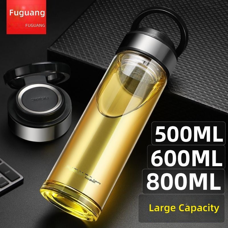 FUGUANG Single & Double Layer Water Bottle - Durable, Large Capacity, Portable Glass Cup with Tea Filter for Office & Outdoor Use - Image 1