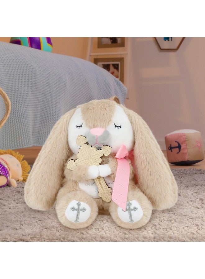 Malihome Prayer Bunny Stuffed Animal with Wooden Praying Cross Baptism Gifts for Newborn Baby, Boys and Girls Enduring Comfort 8.5 inches (Pink) - Image 4