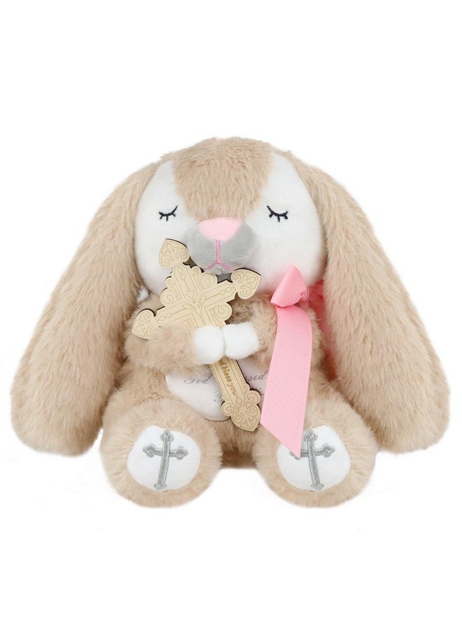 Malihome Prayer Bunny Stuffed Animal with Wooden Praying Cross Baptism Gifts for Newborn Baby, Boys and Girls Enduring Comfort 8.5 inches (Pink) - Image 1