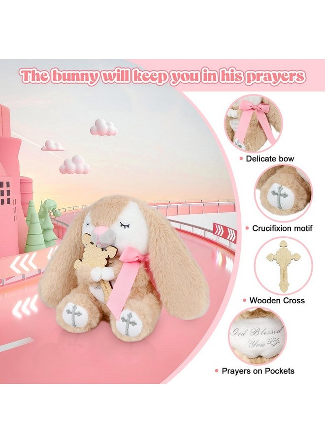 Malihome Prayer Bunny Stuffed Animal with Wooden Praying Cross Baptism Gifts for Newborn Baby, Boys and Girls Enduring Comfort 8.5 inches (Pink) - Image 5