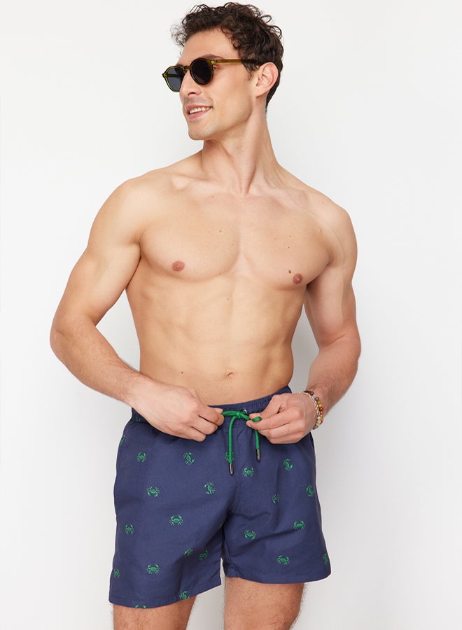 trendyol Navy Blue Standard Fit Crab Patterned Swim Shorts - Image 2
