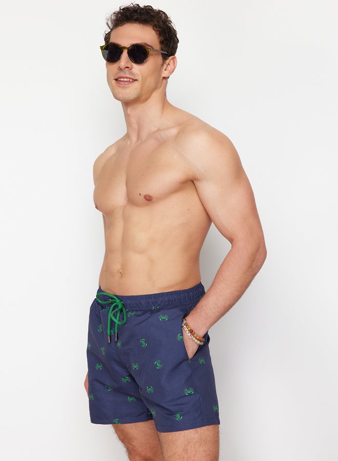 trendyol Navy Blue Standard Fit Crab Patterned Swim Shorts - Image 3