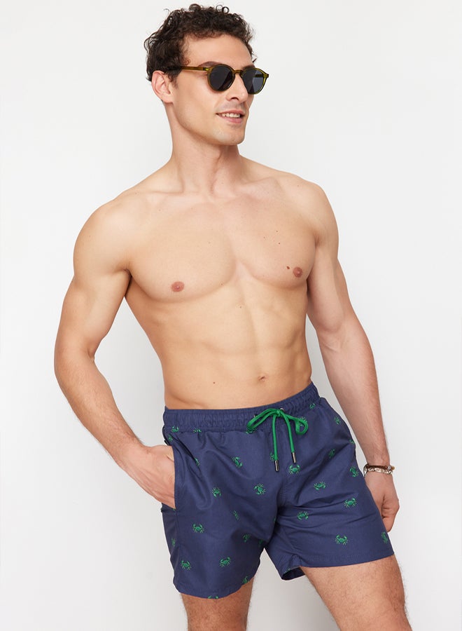 trendyol Navy Blue Standard Fit Crab Patterned Swim Shorts - Image 4