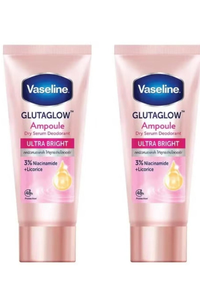 فازلين سيروم تحت الإبطين فائق الإشراقة الجافة مزيل العرق جلوتاجلو بالكولاجين + أبيض وناعم، قطعتان، 45 مل