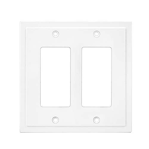 Henne Bery Modern Edge Decorative Wall Plate Switch Plate Outlet Cover, Durable Solid Zinc Alloy (Double Decorator, White) - Image 1