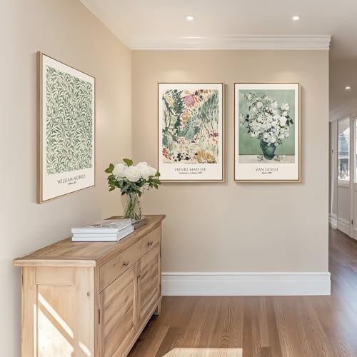 Cuspin Framed Large Matisse Wall Art for Living Room 3 Piece Vintage Sage Green Canvas Artwork for Walls Botanical Floral Prints for Bedroom Hallway Home Office Decor Total Size 30x60 Inches - Image 3