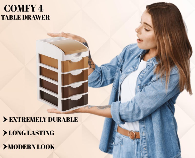 Nabhya Small Size Desktop Cosmetic & Make-up Organizers Drawer MulitPurpose Drawer Rack Organizers (Brown, 4 Layer) - Image 3
