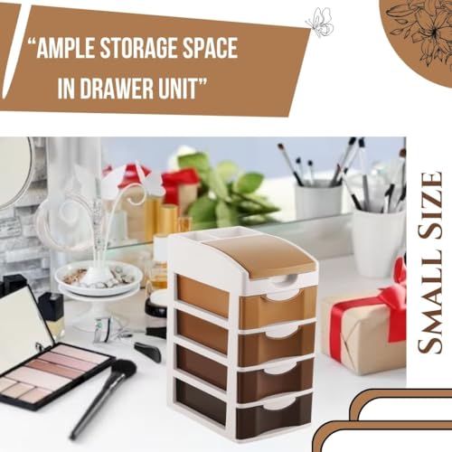 Nabhya Small Size Desktop Cosmetic & Make-up Organizers Drawer MulitPurpose Drawer Rack Organizers (Brown, 4 Layer) - Image 5