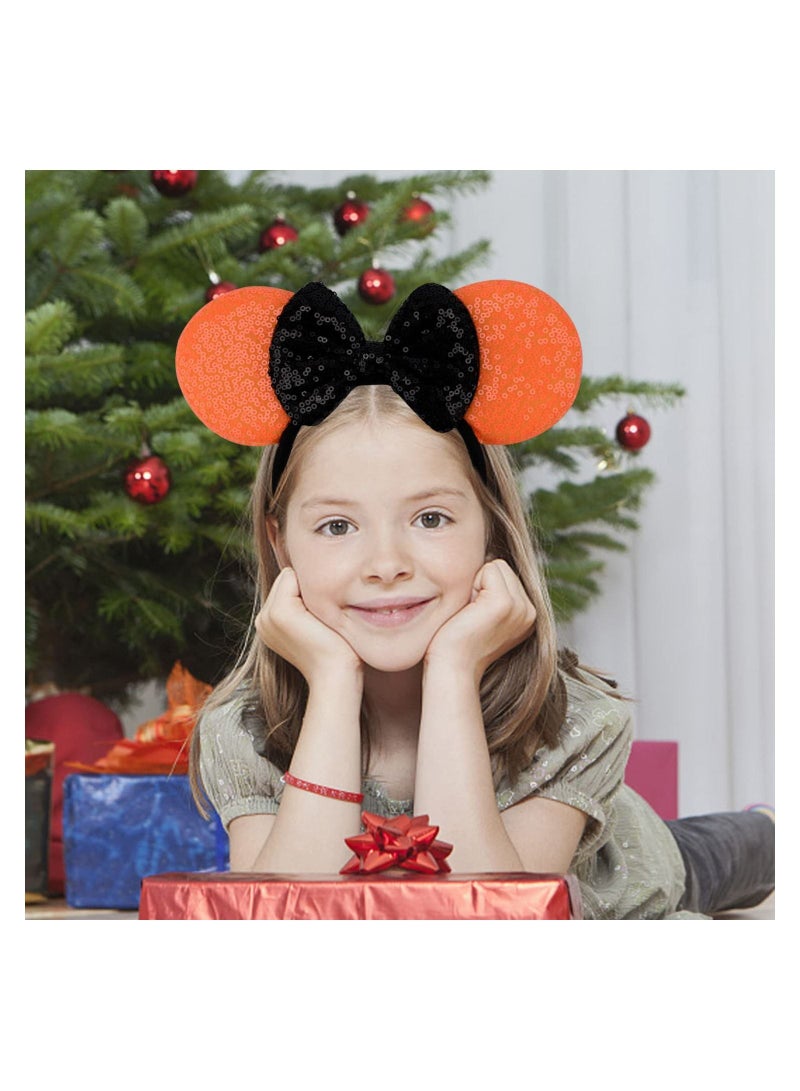 إسكدنيا 1 Pcs Mouse Ears Headband and Scrunchies with Bow Hairs Accessories for Girls Women Boys Birthday Party (Blackorange) - Image 3