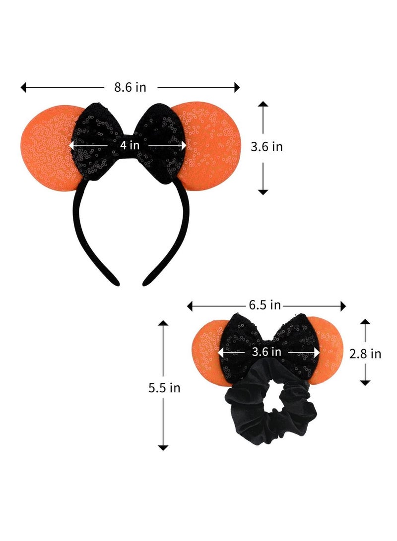 إسكدنيا 1 Pcs Mouse Ears Headband and Scrunchies with Bow Hairs Accessories for Girls Women Boys Birthday Party (Blackorange) - Image 2