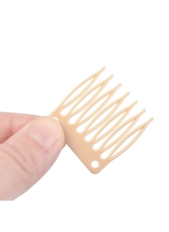 yantaisiyu 50pcs/Lot Hair Combs Wig Plastic Combs and Clips for Wig Cap Wig Combs for Making Wigs 7-teeth Hair Clips (Blonde)  - Image 3