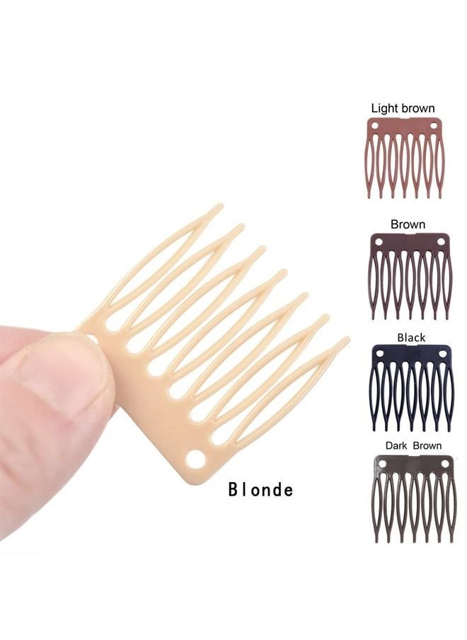 yantaisiyu 50pcs/Lot Hair Combs Wig Plastic Combs and Clips for Wig Cap Wig Combs for Making Wigs 7-teeth Hair Clips (Blonde)  - Image 2