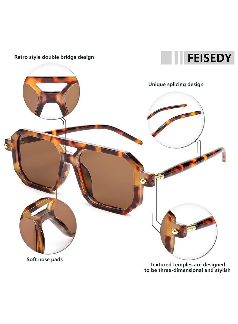 SOLARAE Vintage Square Pilot Sunglasses, Large Square Thick Frame Trendy Eyewear, Sunglasses for Women Men with Uv Protection UV400 Protection Shades - Image 3