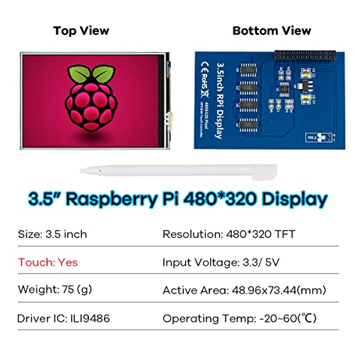 Hosyond 3.5 Inch 480x320 Touch Screen TFT LCD SPI Display Panel for Raspberry Pi B, B+, 2B, 3B, 3B+,4B, 5 - Image 5