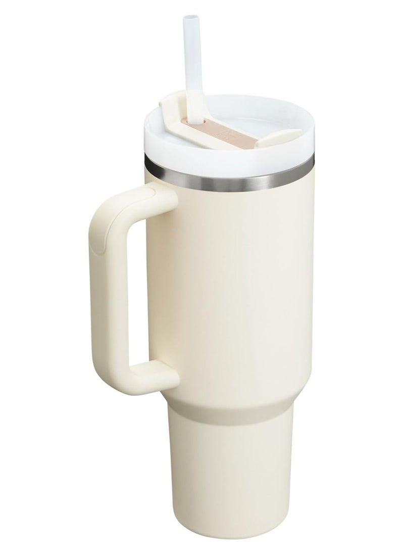 Stanley - كوب Quencher H2.0 FlowState المصنوع من الفولاذ المقاوم للصدأ والمُعزل بالفراغ مع غطاء وقشة للمياه أو الشاي المثلج أو القهوة، لون بيج - Image 1