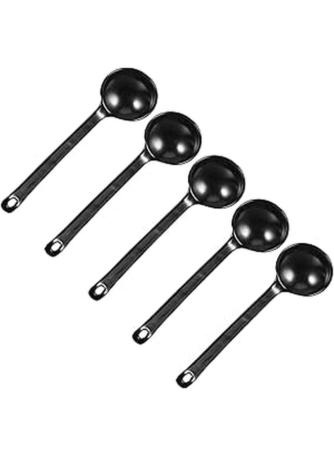 Black Japanese Style Long Handle Soup Spoons Set of 5 for Ramen Noodles and Hot Pot - Image 1