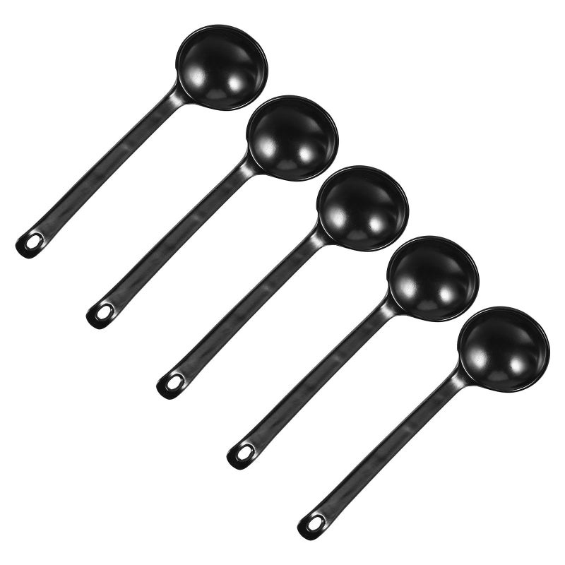 Black Japanese Style Long Handle Soup Spoons Set of 5 for Ramen Noodles and Hot Pot - Image 2