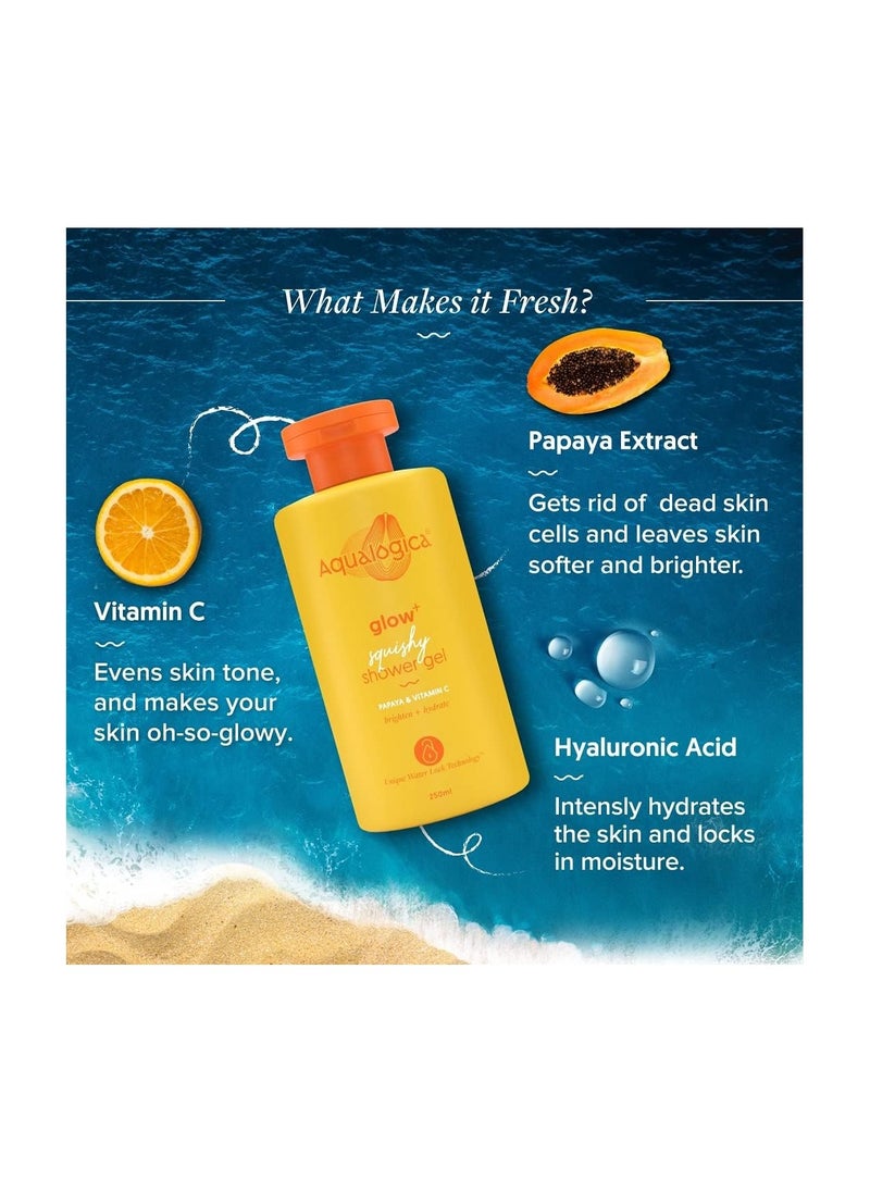 Aqualogica Aqualogica Body Wash Glow+ Squishy Shower Gel with Papaya & Vitamin C for Dry, Oily, Glowing & Hydrated Skin for Men & Women -250ml  - Image 3
