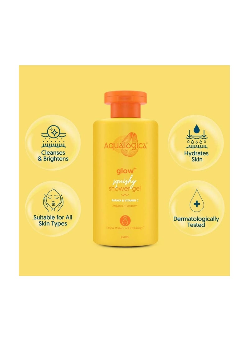 Aqualogica Aqualogica Body Wash Glow+ Squishy Shower Gel with Papaya & Vitamin C for Dry, Oily, Glowing & Hydrated Skin for Men & Women -250ml  - Image 2