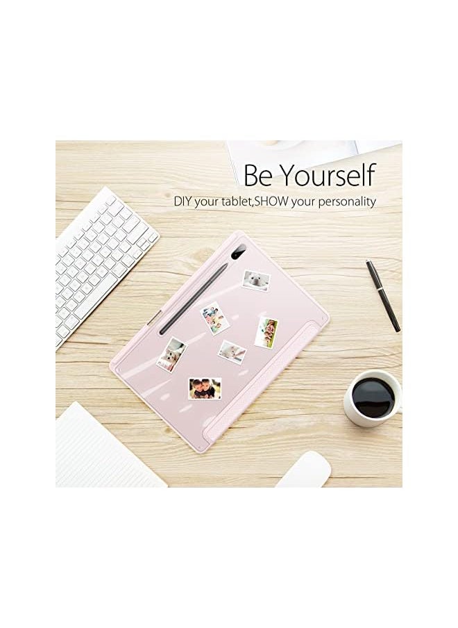 DUZZONA Case For Samsung Galaxy Tab S8+ Plus 12.4 2022 (Sm-X800/X806) / Tab S7 Fe 12.4 Inch 2021 / Tab S7 Plus 12.4 2020 With S-Pen Holder,Transparent Back Cover With Auto Sleep/Wake, Pink  - Image 5