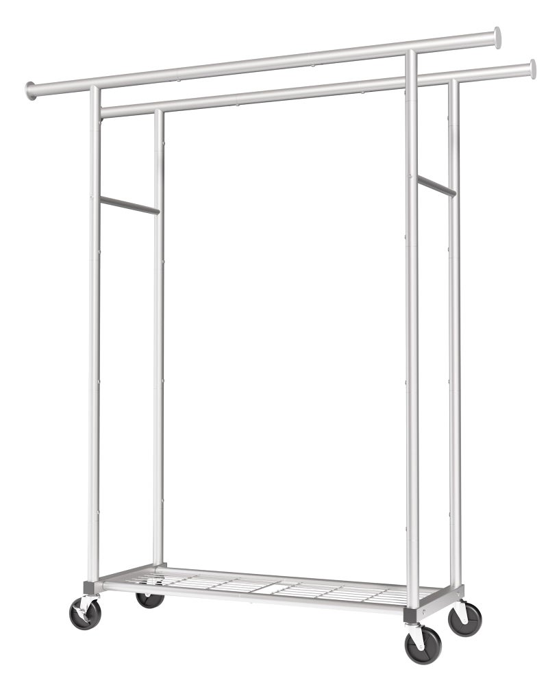 Sakugi Mobile Double Rod Clothes Rack, Freestanding Garment Organizer with Medium Load Capacity and Bottom Storage Shelf for Home Use,Silver - Image 3