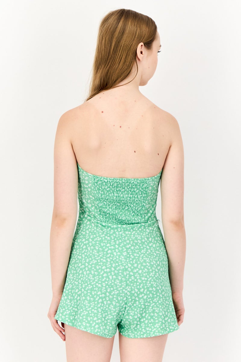 Bershka Women Floral Pattern Strapless Playsuit, Multicolor - Image 3