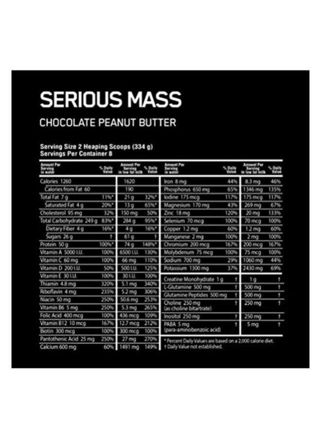 Optimum Nutrition Serious Mass Protein - Chocolate Peanut Butter - 2.72 Kg - Image 2
