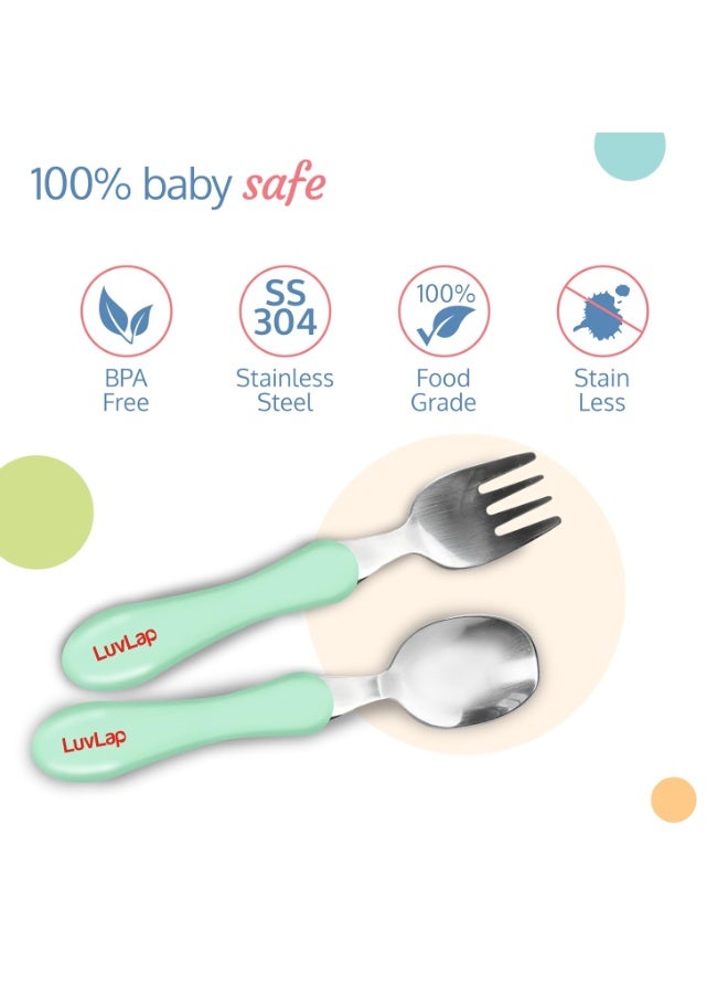 LuvLap Premium Stainless Steel Baby Spoon & Fork Set for Baby Feeding, Stainless Steel Spoonand Fork Set, Food Grade PP Spoon, BPA Free Feeding Spoon for Kids of 12+ Months (mint green) - Image 3